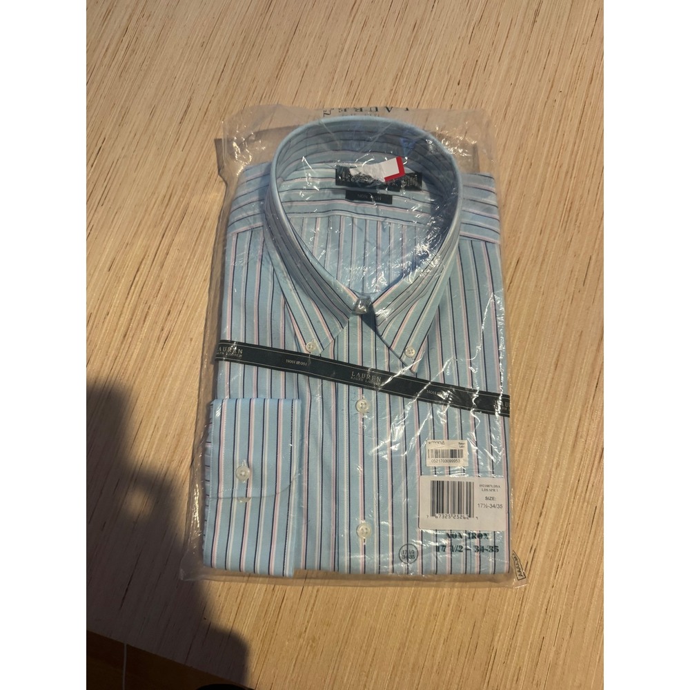 Lauren Ralph Lauren Non Iron Striped Button Down Shirt Blue Pink 17.5
34/35 44